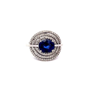 Anello con Zaffiro Naturale,  Royal Blue dello Sri Lanka e Diamanti
