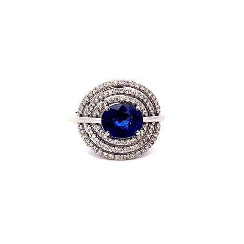 Anello con Zaffiro Naturale,  Royal Blue dello Sri Lanka e Diamanti