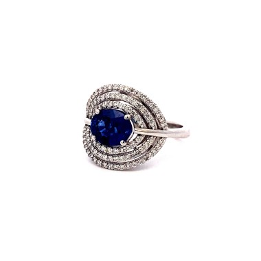 Anello con zaffiro Royal Blue Sri Lanka e diamanti naturali in oro