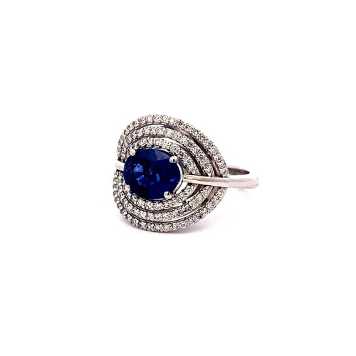 Anello con Zaffiro Naturale e Diamanti