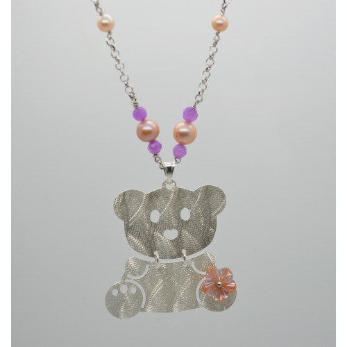 Collier in argento bianco 925 millesimi con fiore di madreperla rosa
