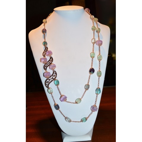 Collier in argento rosa 925 millesimi con ametiste e fluorite