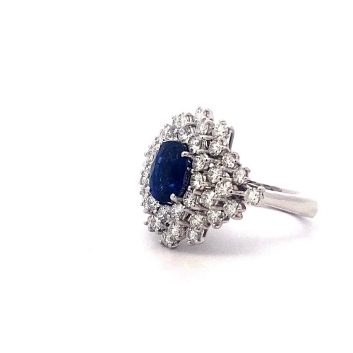 Anello con Zaffiro, Royal Blue e Diamanti Naturali in Oro Bianco