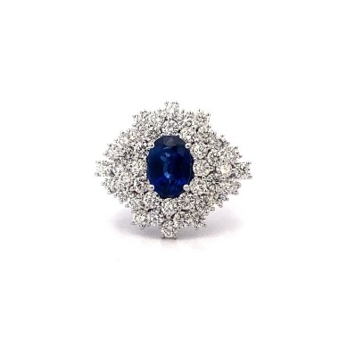 Anello con Zaffiro, Royal Blue e Diamanti Naturali in Oro Bianco