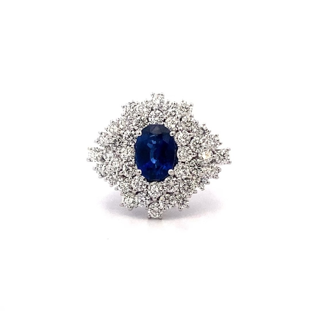 Anello con Zaffiro, Royal Blue e Diamanti Naturali in Oro Bianco