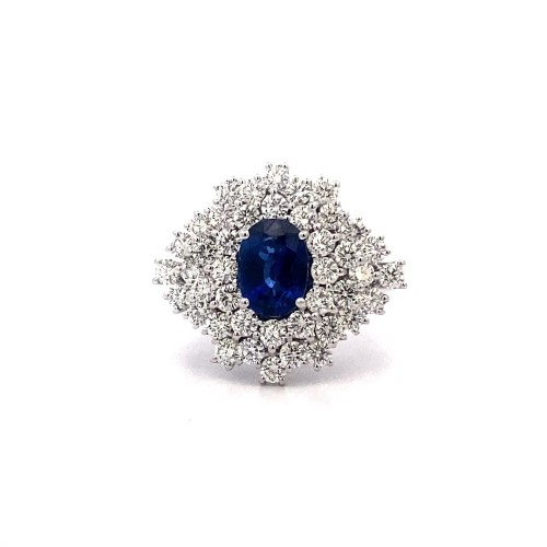 Anello con Zaffiro, Royal Blue e Diamanti Naturali in Oro Bianco