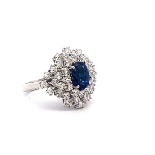 Anello con Zaffiro, Royal Blue e Diamanti Naturali in Oro Bianco