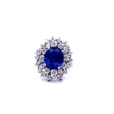 Anello con Zaffiro Naturale, Royal Blue e Diamanti Naturali in Oro Bianco