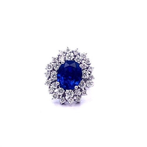 Anello con Zaffiro Naturale, Royal Blue e Diamanti Naturali in Oro Bianco