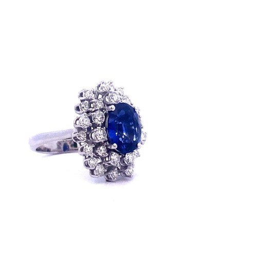 Anello con Zaffiro Naturale, Royal Blue e Diamanti Naturali in Oro Bianco