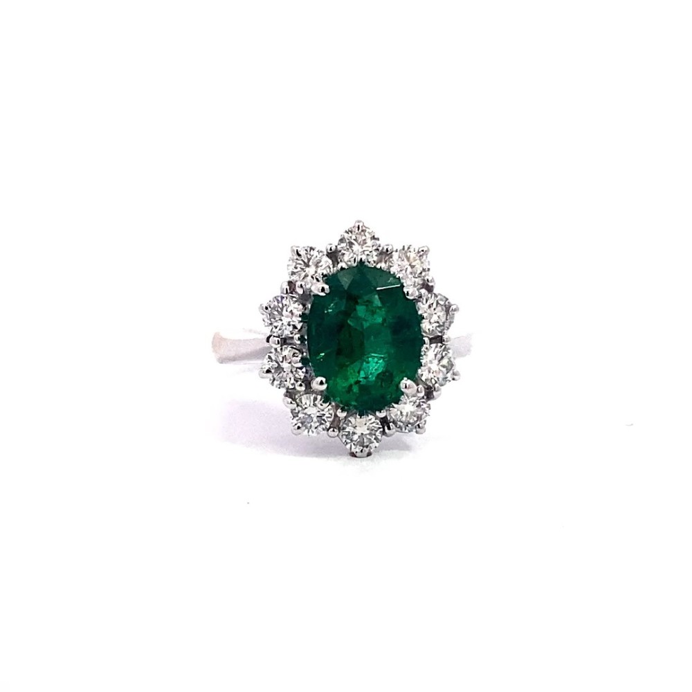 Anello con Smeraldo Naturale Ovale e Diamanti in Oro Bianco