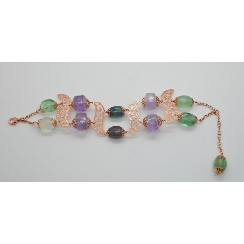 Bracciale con argento 925 millesimi con ametiste e fluorite