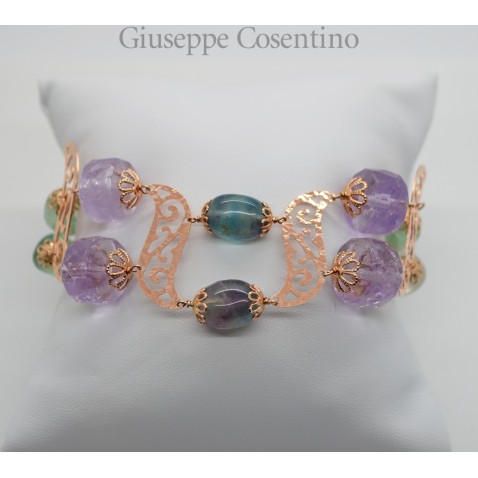 Bracciale con argento 925 millesimi con ametiste e fluorite