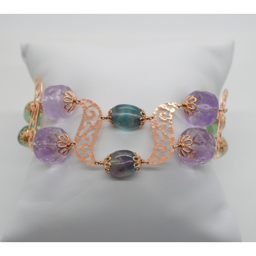Bracciale con argento 925 millesimi con ametiste e fluorite