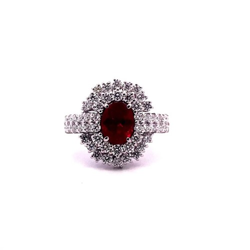 Anello con Rubino Ovale Certificato e Diamanti in Oro Bianco