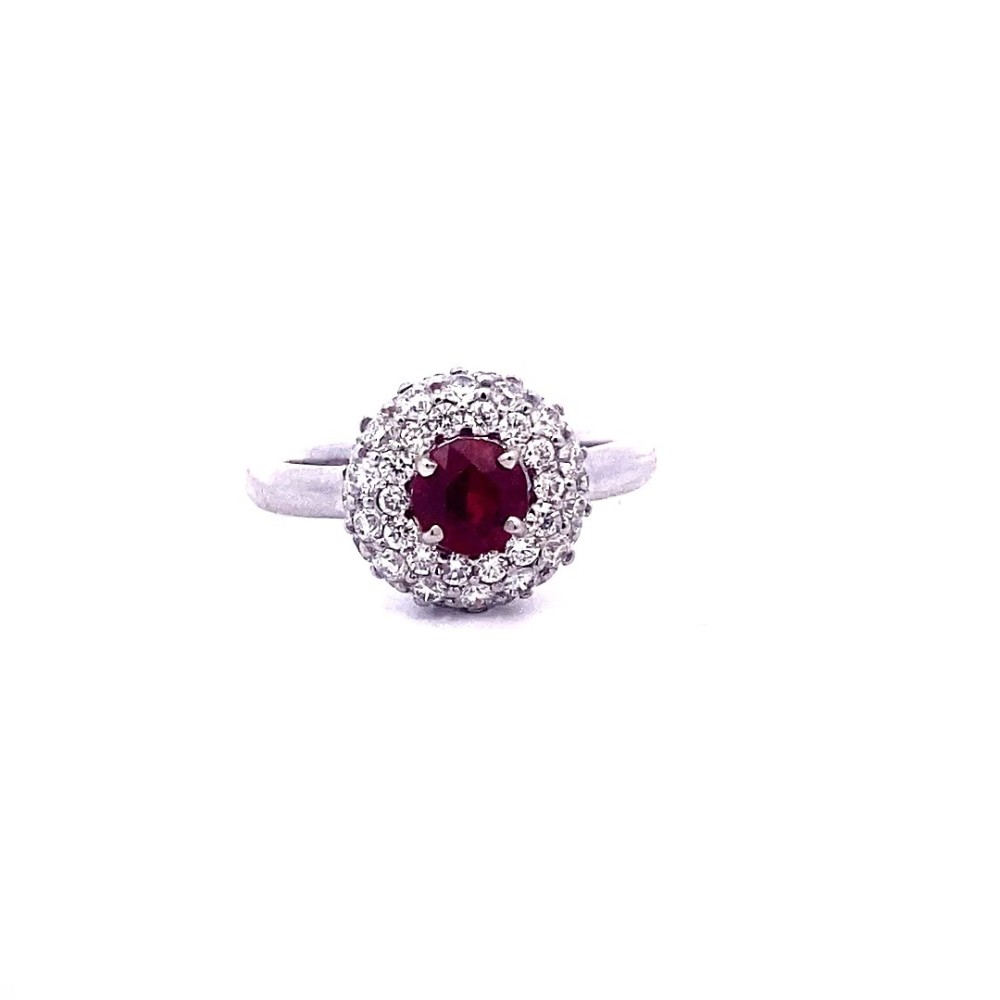 Anello con Rubino Naturale Rotondo e Diamanti in Oro Bianco
