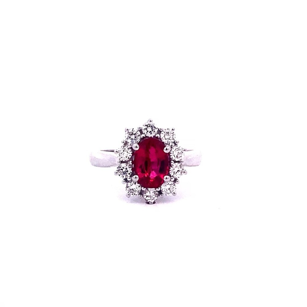 Anello Classico con Rubino Certificato e Diamanti in Oro Bianco