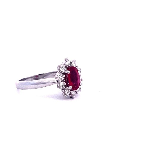 Anello Classico con Rubino Certificato e Diamanti in Oro Bianco