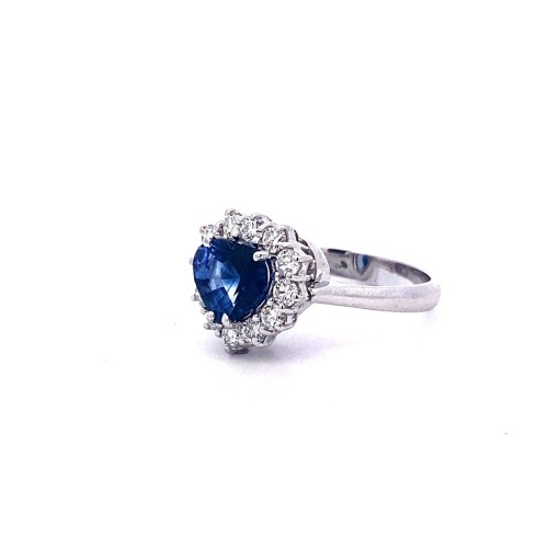 Anello con Zaffiro Cuore e Diamanti in Oro Bianco