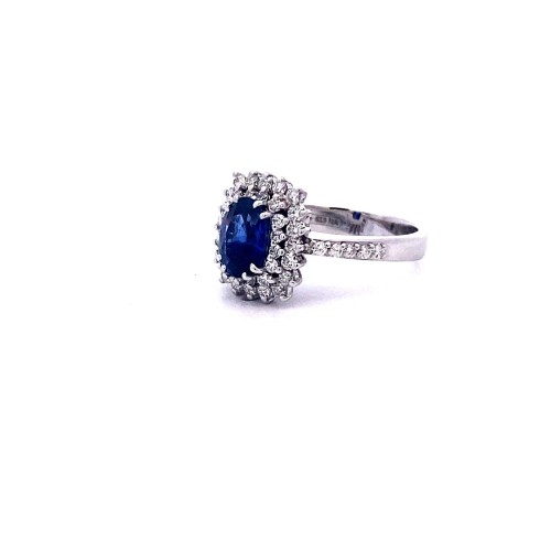 Anello con Zaffiro Ovale e Diamanti in Oro Bianco