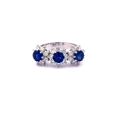 Anello Trilogy con Zaffiri e Diamanti in Oro Bianco