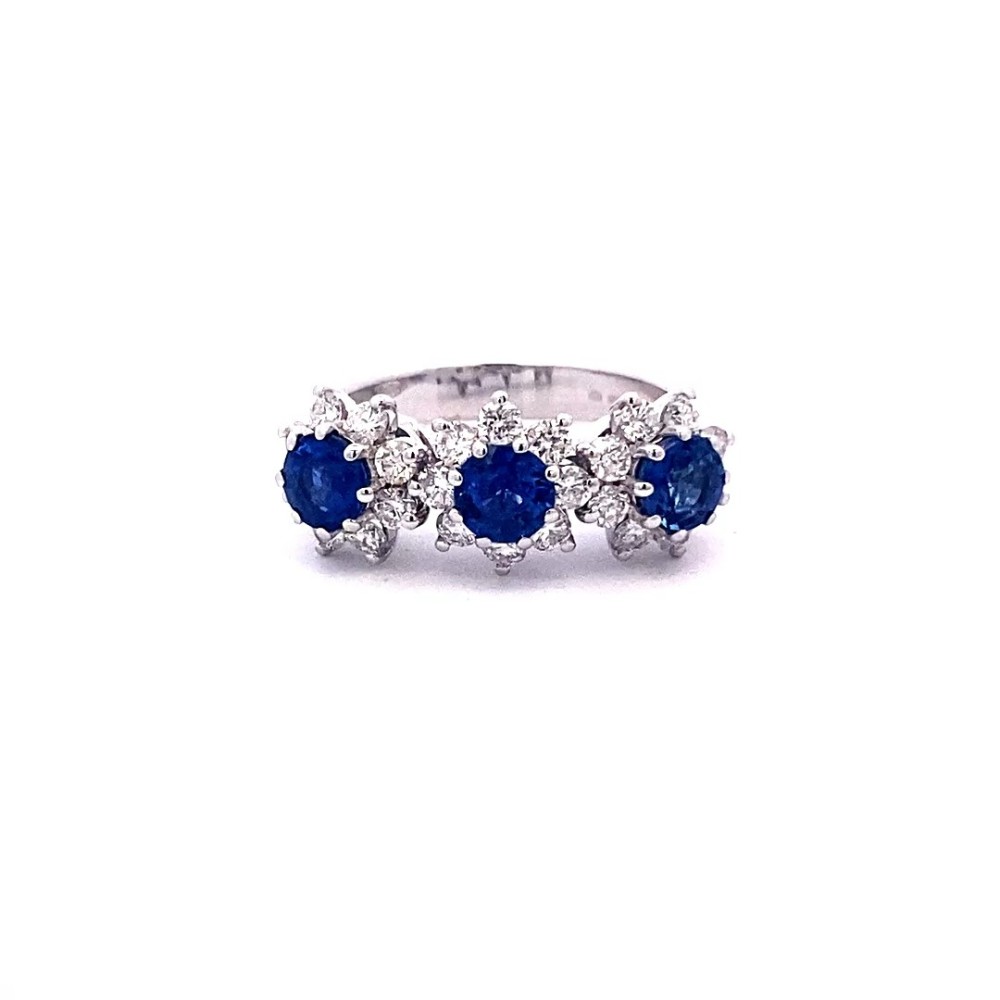 Anello Trilogy con Zaffiri e Diamanti in Oro Bianco