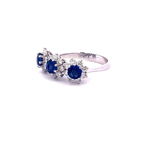 Anello Trilogy con Zaffiri e Diamanti in Oro Bianco