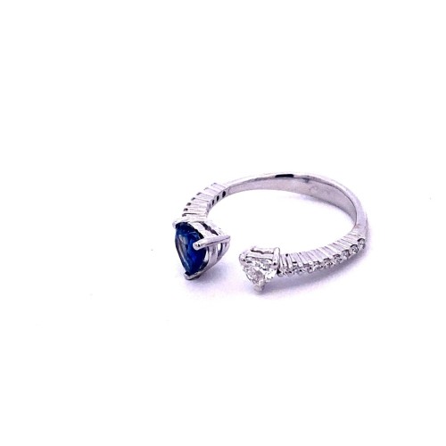 Anello con Zaffiro Cuore, Diamante Cuore in Oro Bianco