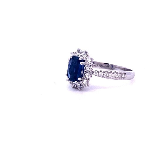 Anello con Zaffiro Cushion e Diamanti Naturali