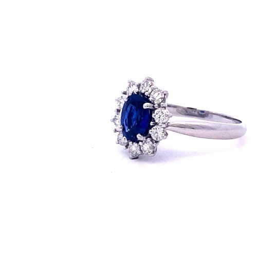 Anello con Zaffiro Royal Blue e Contorno di Diamanti Naturali