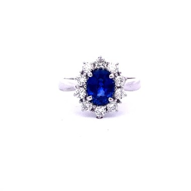 Anello con Zaffiro Royal Blue e Contorno di Diamanti Naturali