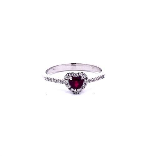 Anello con Cuore di Rubino e Diamanti