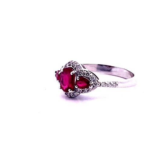 Anello con Rubino Ovale, Rubini a Goccia e Diamanti Naturali