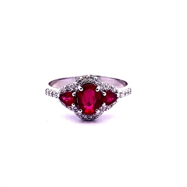 Anello con Rubino Ovale, Rubini a Goccia e Diamanti Naturali