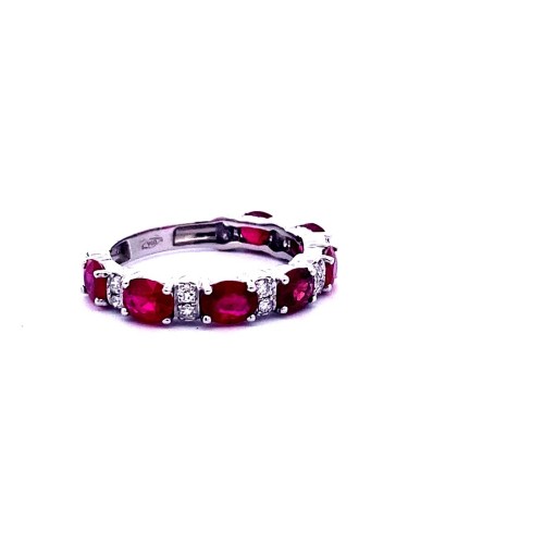 Anello Veretta con Rubini Ovali e Diamanti Naturali