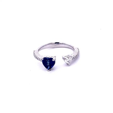 Anello con Zaffiro Cuore, Diamante Cuore in Oro Bianco
