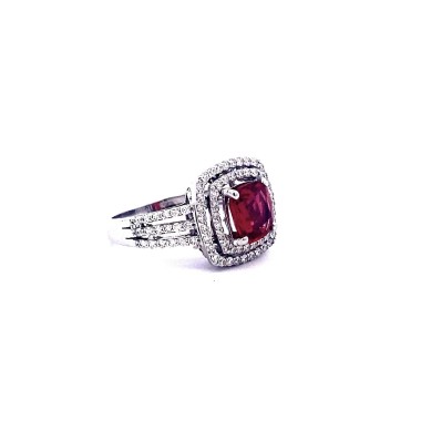 Anello con Rubino Certificato Taglio Cuscino e Diamanti in Oro Bianco