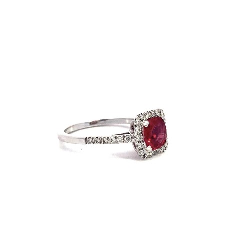 Anello con Rubino Cushion e Diamanti Naturali