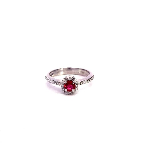 Anello con Rubino Rotondo e Diamanti Naturali