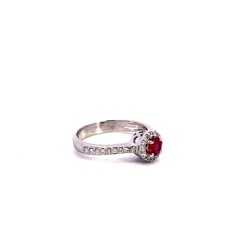 Anello con Rubino Rotondo e Diamanti Naturali