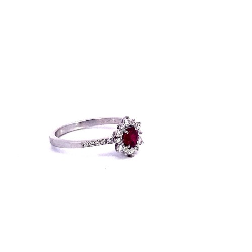 Anello con Rubino Rotondo e Diamanti Naturali