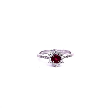 Anello con Rubino Rotondo e Diamanti Naturali