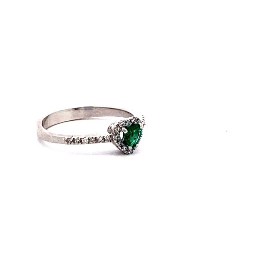 Anello con Smeraldo a Cuore e Diamanti Naturali