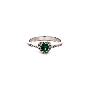 Anello con Smeraldo a Cuore e Diamanti Naturali