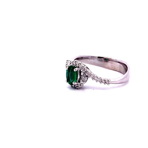 Anello con Smeraldo Ovale e Diamanti Naturali