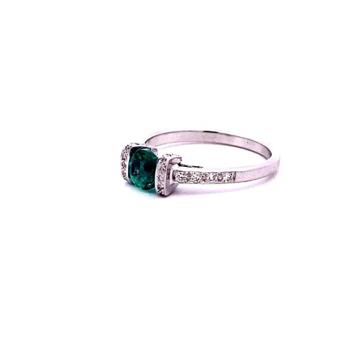 Anello con Smeraldo Rotondo e Diamanti Naturali