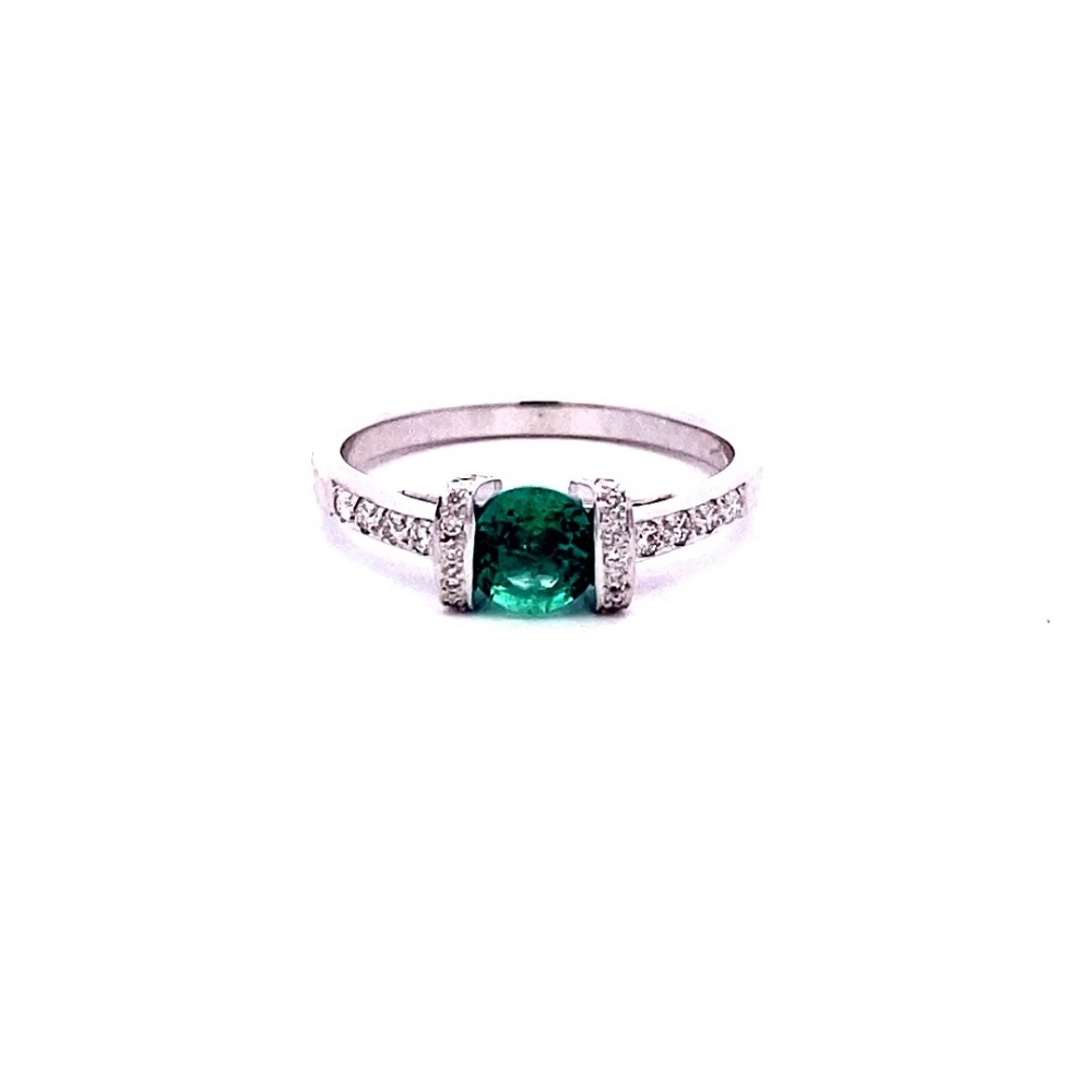 Anello con Smeraldo Rotondo e Diamanti Naturali