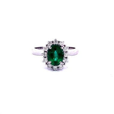 Anello con Smeraldo Ovale e Diamanti Naturali