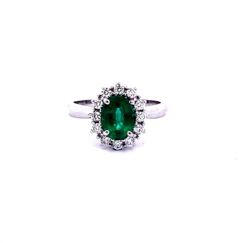 Anello con Smeraldo Ovale e Diamanti Naturali
