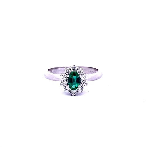 Anello con Smeraldo Ovale e Diamanti Naturali